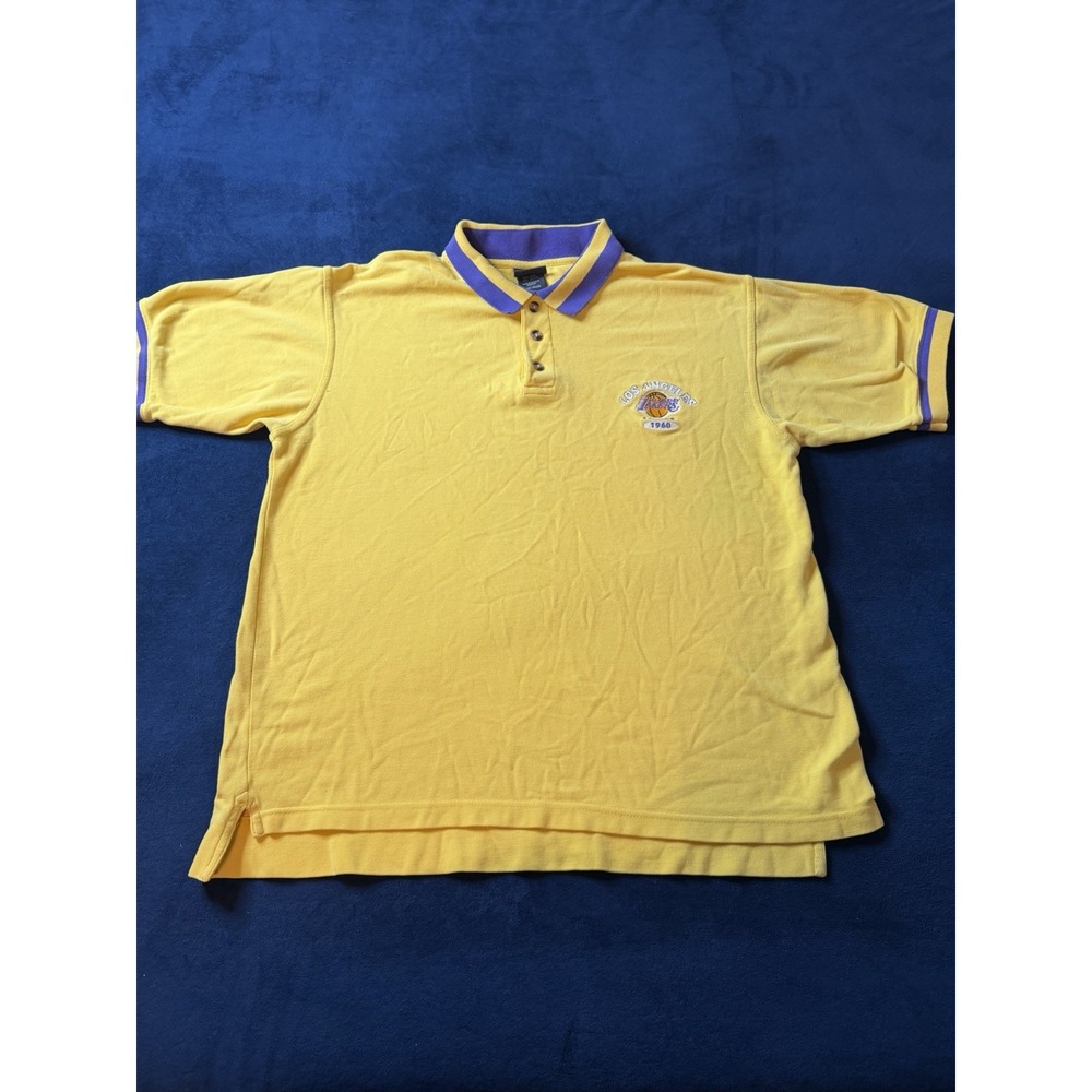 Vintage Lakers 1960 Staff Polo Shirt Mens Large Yellow Embroidered NBA Active